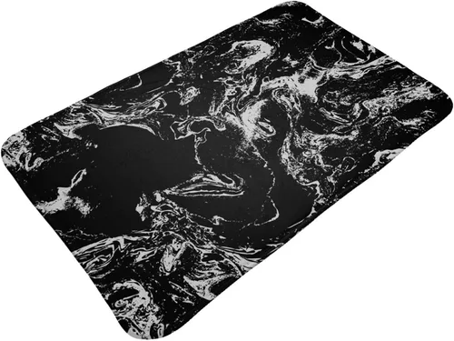 Miniatura 4 de Alfombra de baño con textura de mármol blanco y negro, antideslizante, lavable a máquina, alfombra de ducha para decoración del hogar, tapetes