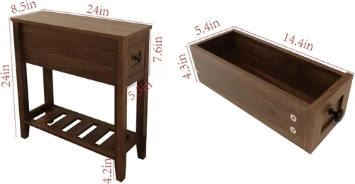 Miniatura 3 de Paquete de 2 Mesas Auxiliares Estrechas de Cabecera con Cajón, Mesa Auxiliar Sólida para Sillón Reclinable con Estante de Almacenamiento, Mesita