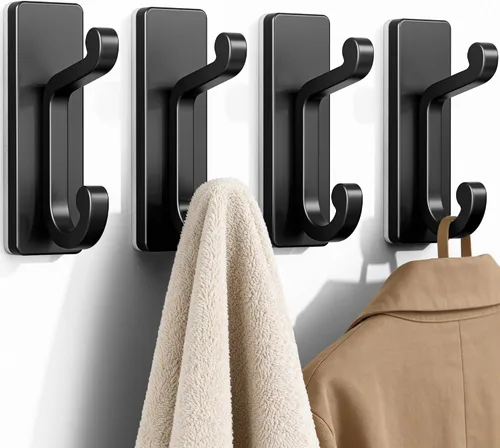 Miniatura 13 de Paquete de 6 ganchos negros autoadhesivos para pared, ganchos adhesivos para ropa, toallas, batas, llaves, bolso, mochila, ganchos resistentes