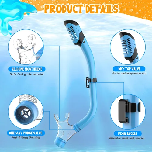 Miniatura 4 de Kids Snorkel Set, Dry Top Snorkeling Gear for Kids, Diving Mask for Youth Boys Girls Age 5-15, Tempered Glass Swimming Goggles Combo Set, Anti-Fog