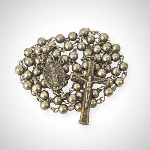Miniatura 7 de Nazareth Store Collar con cuentas de rosario de bronce de la Segunda Guerra Mundial con diseño de combate, medalla milagrosa con crucifijo, Zinc, No