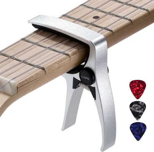 Miniatura 8 de Cejilla de ukelele para guitarra de 4 cuerdas y mandolina, cejilla profesional para ukelele de tamaño mini (Negro)