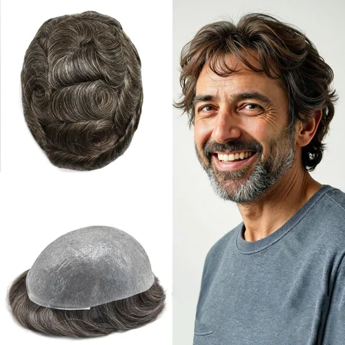 Miniatura 33 de Hombres Toupee Hair Thin Skin Men Human Hair Piece Men Toupee Cabello humano V-loop de aspecto natural Toupee Hombres Hairpiece Men Hair System
