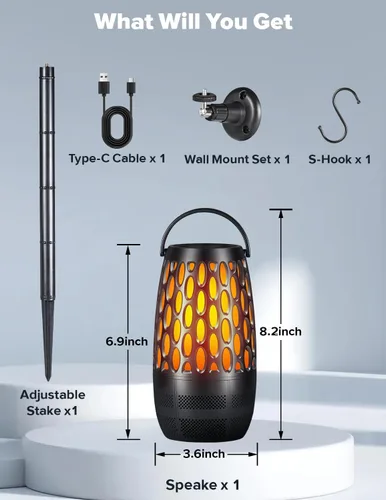 Miniatura 8 de Altavoces para exteriores mejorados con llama y luces RGB, estéreo HD de 10 W, emparejamiento automático Bluetooth 5.3, multisincronización de más