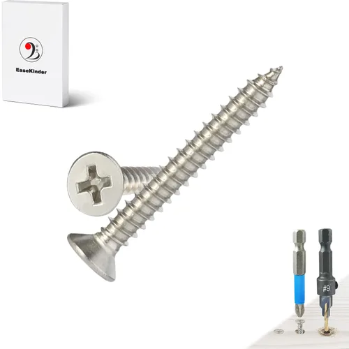 Miniatura 8 de Tornillos para madera, 60 tornillos Phillips de cabeza plana, tornillos de acero inoxidable 304 con kit de avellanado de madera ajustable
