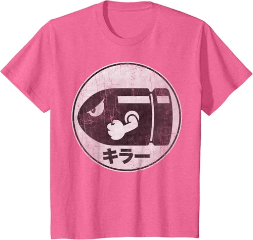 Miniatura 44 de Super Mario Camiseta con logotipo de Bullet Bill Distressed en Kanji