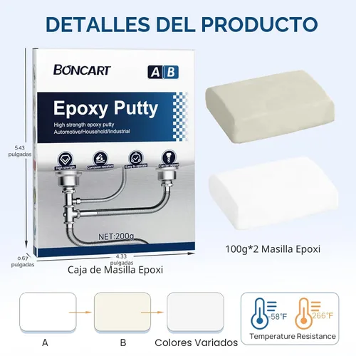 Miniatura 8 de Boncart - Masilla epoxi, 200g de reparación rápida AB, masilla epoxi de alta resistencia de dos partes para metal, madera, baldosas, cerámicas