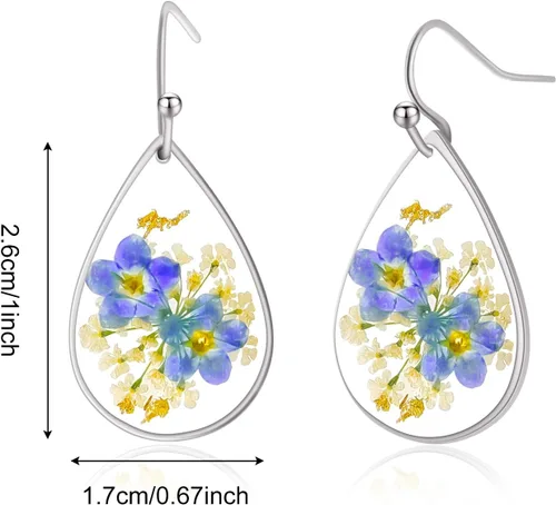 Miniatura 38 de Pendientes de flores prensadas hechos a mano para mujer