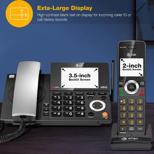 Miniatura 9 de AT&T DECT 6.0 Teléfono doméstico con cable/inalámbrico con 2 auriculares y contestador automático, bloqueador inteligente de llamadas, identificador