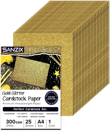 Miniatura 8 de SANZIX 25 hojas de papel de cartulina negra con purpurina - 8.2"x11.7", 110lb 300 GSM, cartulina negra brillante pesada con purpurina para álbumes