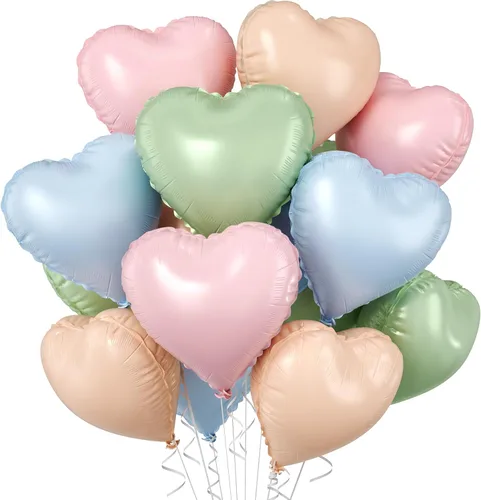 Miniatura 24 de Globos de corazón azul bebé, 10 piezas de globos en forma de corazón azul claro y blanco pastel, globos de papel de aluminio blanco arena crema