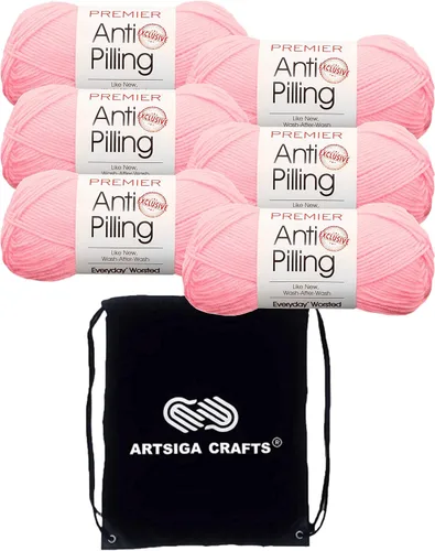 Miniatura 37 de Premier Yarns Everyday Anti-Pelusa Hilo Sólido Verde Pino DN100-8 (6-Madejas - Mismo Lote de Tinta) #4 Peso Estambre Acrílico para Tejer