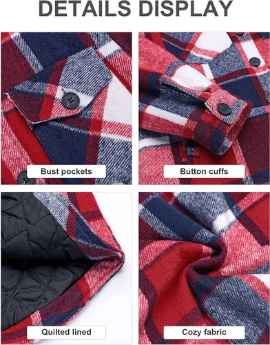 Miniatura 6 de GRAPENT Chaqueta acolchada con botones a cuadros de gran tamaño para mujer