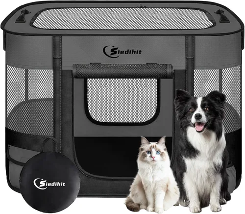 Miniatura 9 de Corralito para perros, gatos y mascotas, corralito portátil para perros en interiores y exteriores, viajes, camping, carpa jaula plegable para Gris