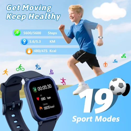 Miniatura 4 de Reloj inteligente para niños y niñas, relojes para niños con 19 modos deportivos, frecuencia cardíaca, monitor de sueño, podómetro, reloj Azul