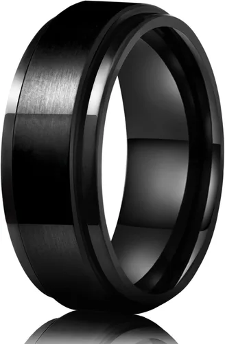 Miniatura 21 de LAOYOU Anillo giratorio para hombre para alivio de la ansiedad 0.315 in de acero inoxidable negro anillo de ansiedad con incrustaciones de cadena