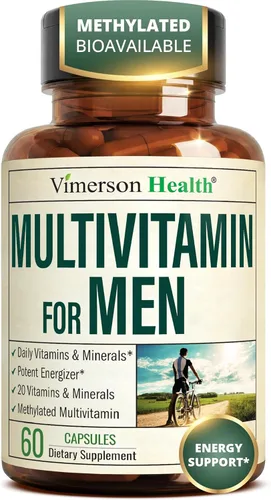 Suplemento multivitamínico multimineral diario para hombres - Vitaminas A, C, E, D, B1, B2, B3, B5, B6, B12. Magnesio, biotina, espirulina, zinc.