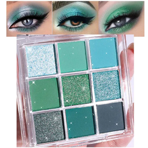 Miniatura 8 de evpct Paleta de sombra de ojos con 9 colores, gris plateado con purpurina, sombra de ojos brillante y ahumada en negro, gris plateado y blanco D-9
