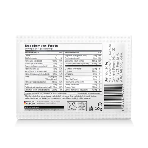 Miniatura 9 de Mezcla de bebida energética natural, 124 mg de cafeína de ginseng y guaraná, sin azúcar, polvo pre-trabajo sin choques, vitaminas B, magnesio