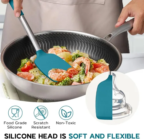 Miniatura 7 de Onader - Juego de utensilios de cocina de 15 piezas con soporte, espátula de silicona resistente al calor con mango de acero inoxidable, color azul