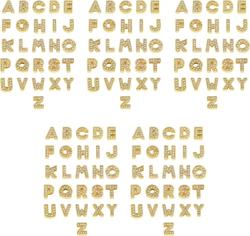 Miniatura 16 de AUEAR, paquete de 26 dijes de letras del alfabeto de 8 mm con diamantes de imitación completos, cristal, color dorado, para pulseras, collares
