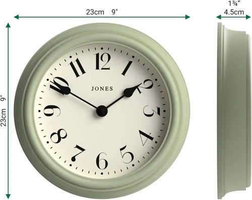 Miniatura 3 de JONES CLOCKS® Frieze - Reloj de pared, pequeño y elegante, clásico, redondo, 9.1 in, verde salvia, bonito diseño, ideal para la cocina, sala