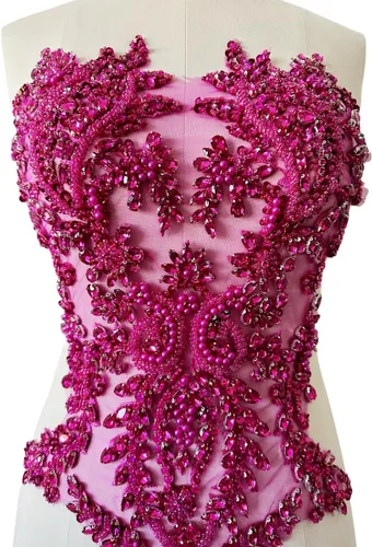 Parches de diamantes de imitación brillantes hechos a mano para coser a mano con lentejuelas de cristal en encaje para vestido de graduación, ropa