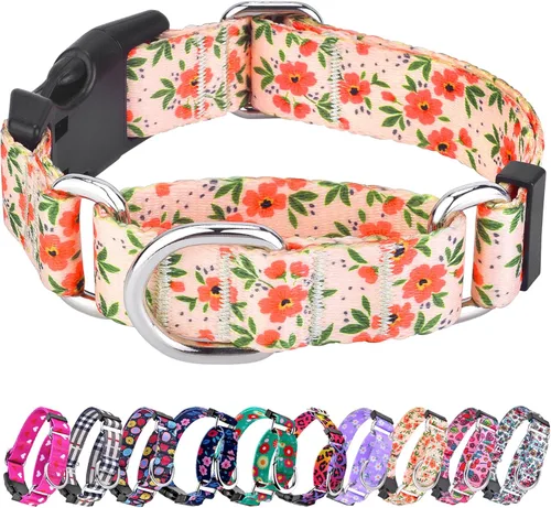 Miniatura 7 de Collar Martingale para perros, collares ajustables de nailon suave con diseño especial lindos patrones para perros pequeños, medianos y grandes Flor