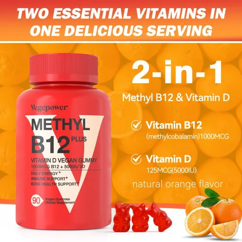 Miniatura 6 de Gomitas veganas de vitamina D3 y B12, suplemento de metilo B12 para adultos y niños, mejorado con vitamina D 3 para energía natural, inmune