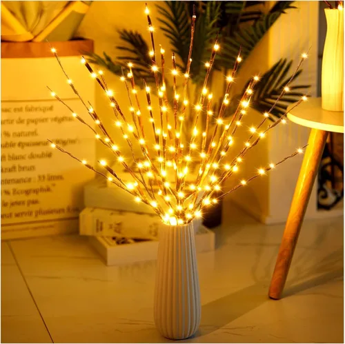 Miniatura 5 de DK177 Juego de 4 luces para ramas led con pilas, ramo de sauce artificial, ramita pequeña, potencia dorada de 30 pulgadas, 20 LED para decoración