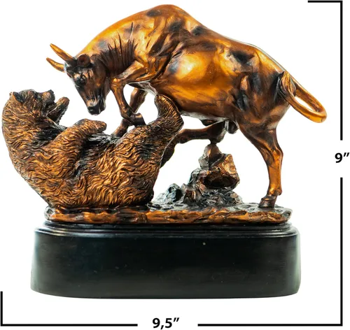 Miniatura 3 de MEPERPER Estatua de Toro y Oso de Wall Street, Decoración de 9x9.5 Pulgadas, Figura de Resina para Escritorio de Finanzas con Acabado Similar al