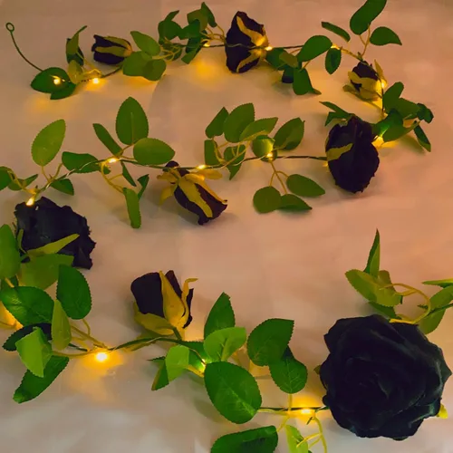 Miniatura 9 de Guirnalda de flores artificiales Fielegen con 20 luces de cadena LED, guirnalda de rosas colgantes de 2 metros con decoración de luces para jardín