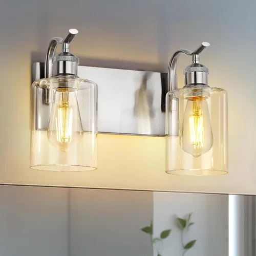 Miniatura 33 de Lámpara de tocador de baño de 3 luces, aplique de pared de níquel cepillado, lámpara de baño moderna con vidrio transparente, VL01BN-3 Níquel