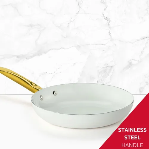 Miniatura 6 de Holstein Housewares Sartén antiadherente de cerámica de 8 pulgadas, elegante mango de color blanco y dorado, elegancia dorada para cada cocina