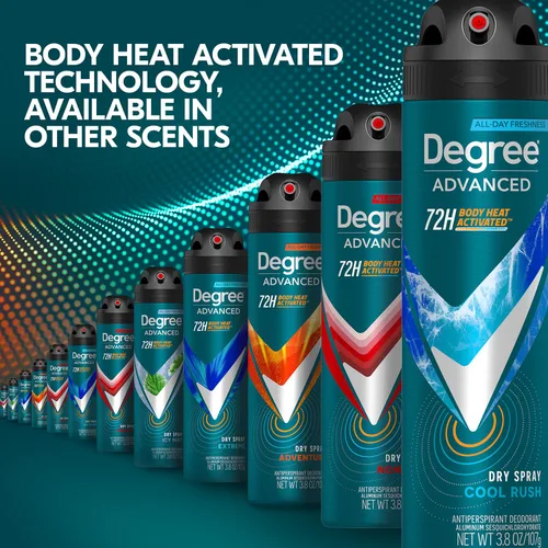 Miniatura 7 de Degree Desodorante antitranspirante en aerosol para hombre, Cool Rush, paquete de 4 – 72H protección contra el sudor y el olor, 3.8 onzas Ea