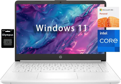 Laptop HP HD de 14 pulgadas para estudiantes y negocios, Intel Quad-Core N4120, 4 GB de RAM, 192 GB de almacenamiento (128 GB eMMC+64 GB tarjeta