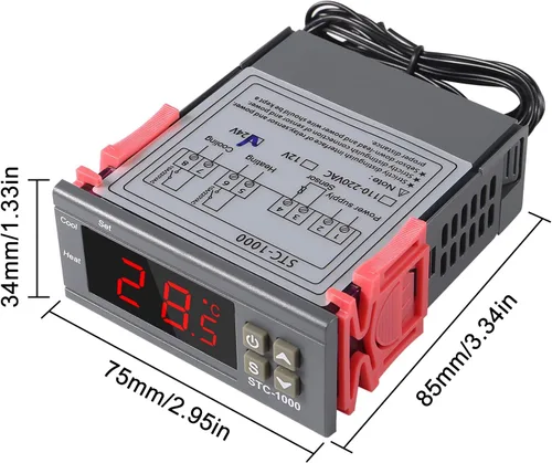 Miniatura 4 de 2 unids STC-1000 controlador de temperatura digital 24 V termostato incubadora termorregulador relé calefacción refrigeración con sensor cable