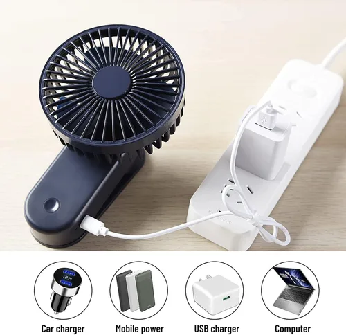 Miniatura 3 de Mini ventilador de escritorio portátil con clip, 2400 mAh, recargable, USB, funciona con pilas, con imán, color azul rey