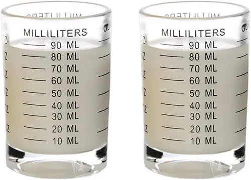Taza medidora de vidrio de chupito, 3 onzas/3.0 fl oz, taza de vidrio de café expreso pesado líquido, 2 piezas (negro 3.0 fl oz, 2 unidades)
