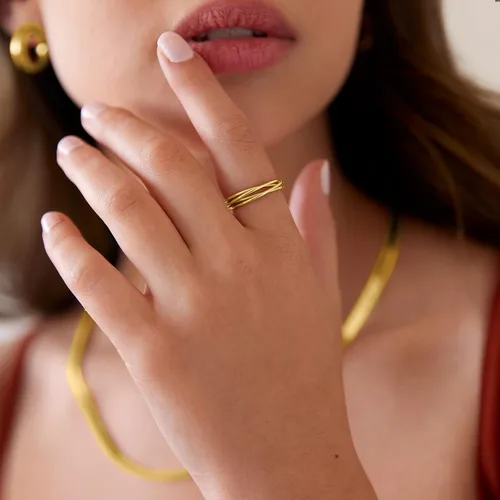 Miniatura 2 de PAVOI Anillo de ansiedad chapado en 14 quilates entrelazado para mujeres y hombres, anillo de oro apilable