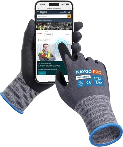 KAYGO Guantes de Trabajo de Seguridad con Revestimiento de Nitrilo MicroFoam, 3 Pares KG18NB, Guante de Punto Sin Costuras de Nylon con Dedos Gris