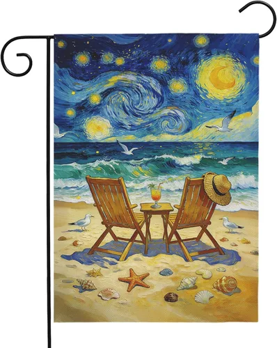 Miniatura 10 de Bandera de jardín de Halloween, bandera de jardín de calabaza Van Gogh, banderas de jardín, artes, cielo nocturno estrellado, luna, bandera