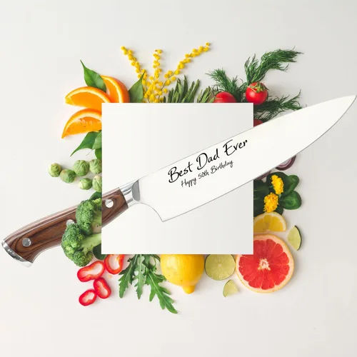 Miniatura 5 de Cuchillo de chef profesional de acero inoxidable – Cuchillo japonés de cocina ultra afilado grabado personalizado – 8 pulgadas con toque