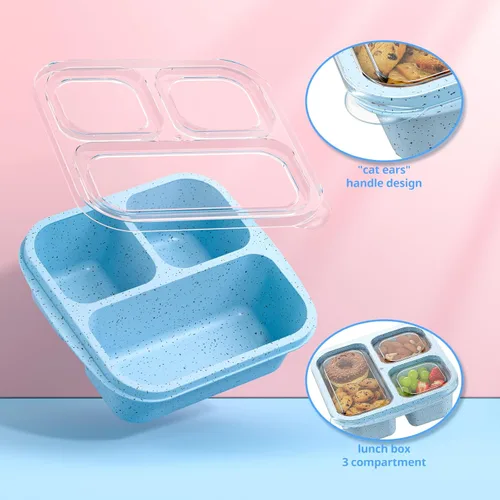 Miniatura 5 de Cajas de aperitivos (paquete de 3) – Cajas Bento apilables con 3 compartimentos, recipientes de preparación de comidas reutilizables, recipientes