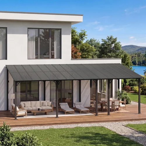 Miniatura 24 de Aoxun Pérgola de 8 x 5 pies para patio, cenador con techo inclinado, pérgola para parrilla grande montada en la pared, toldos resistentes