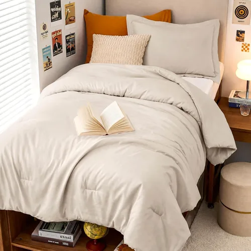 MUXHOMO Juego de edredón beige tamaño individual/individual XL, ropa de cama alternativa ultrasuave para todas las estaciones. El juego de cama