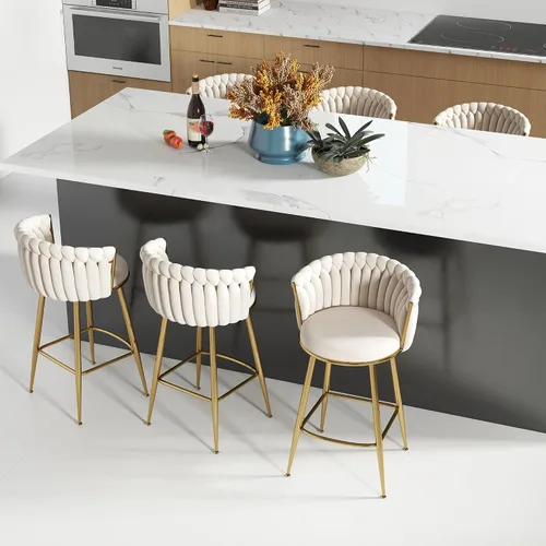 Miniatura 20 de ABET Taburete de Bar Dorado 1UN, Taburetes Giratorios de Terciopelo, Taburetes de Altura Ajustable con Respaldo Tejido, Taburetes de Cocina Modernos