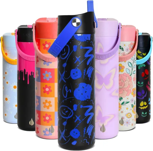 Miniatura 39 de Elemental Botella de agua aislada de 24 onzas con popote, botellas de agua con núcleo de acero inoxidable 100% a prueba de fugas para viajes, Beige