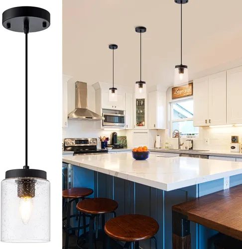 Mini lámpara colgante industrial moderna de vidrio con semillas de burbujas, cilindro de iluminación colgante de cable ajustable para isla de