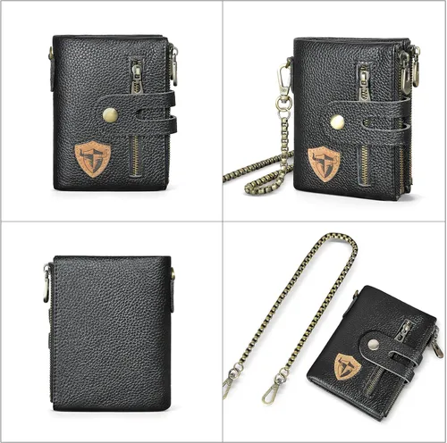 Miniatura 2 de Handadsume Genuino caballo loco cuero viaje regalo moneda bolsillo tarjeta caso largo organizador cadena Rfid monedero con broche para hombres